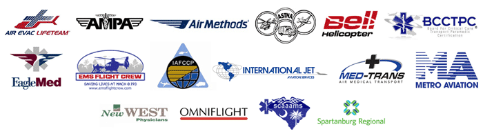 Air Medical Memorial donors and sponsors: Air Evac Lifeteam, Air Medical Physician Association, Air Methods, Air and Surface Transport Nurses Association, Bell Helicopter, The Board for Critical Care Transport Certification, EagleMed, International Association of Flight and Critical Care Paramedics, International Jet, Med-Trans, New West Physicians, Omniflight, South Carolina Area Association of Air Medical Services, Spartanburg Regional Healthcare System